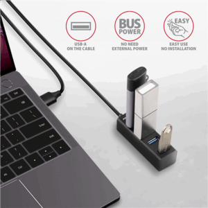 AXAGON HUE-M1AL Mini USB-A-Hub,4x USB-A 3.2 Gen 1, sidabro spalvos - 1,2m - Image 5