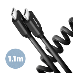 AXAGON BUCM-AM20TB coiled cable, USB-C to USB-C, 1 m, USB 2.0, 2.4 A, aluminium, PVC - Black - Image 3