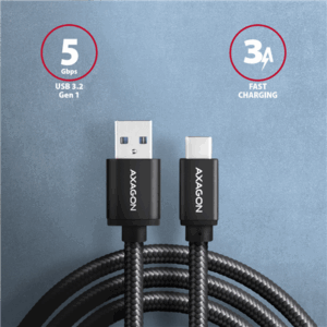 AXAGON BUCM3-AM20AB Cable USB-C to USB-A 3.2 Gen 1, black - 2m - Image 4