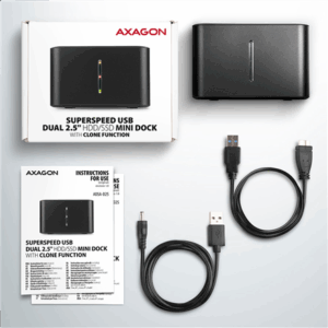 AXAGON ADSA-D25 SATA 2.5 CLONE DUAL SSD Dock Station - USB 3.2 Gen 1 - Image 11