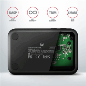 AXAGON ADSA-D25 SATA 2.5 CLONE DUAL SSD Dock Station - USB 3.2 Gen 1 - Image 8