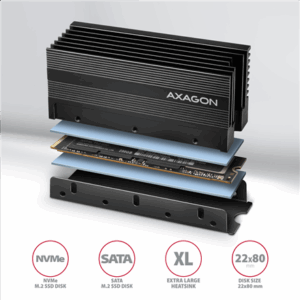 AXAGON CLR-M2XL passive - M.2 SSD, 2280 - Aluminium heat spreader with cooling fins - Image 4