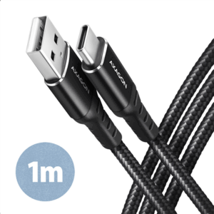 AXAGON BUCM-AM10AB USB-C to USB-A cable, 1m, USB 2.0, 3A, braided - black - Image 3