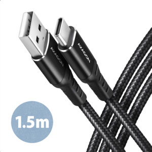 AXAGON BUCM-AM15AB USB-C to USB-A cable, 1.5m, USB 2.0, 3A, braided - black - Image 3