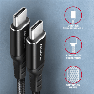 AXAGON BUCM-CM10AB USB-C to USB-C 2.0 Cable, 1m, PD 60W, 3A, braided - black - Image 5
