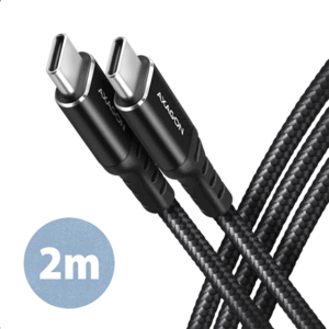 AXAGON BUCM-CM20AB USB-C to USB-C 2.0 Cable, 2m, PD 60W, 3A, braided - black - Image 3