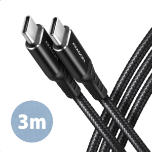 AXAGON BUCM-CM30AB USB-C to USB-C 2.0 Cable, 3 m, PD 60W, 3A, braided - black - Image 3