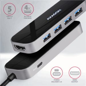 AXAGON HMC-6H4A USB-Hub, 4x USB-A + HDMI, USB-C 3.2 Gen 1, PD 100W - 20 cm USB-C-kabelis - Image 4