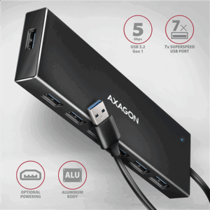 AXAGON HUE-F7A USB-Hub, 7x USB 3.2 Gen 1, externe Stromversorgung - 1m - Image 4