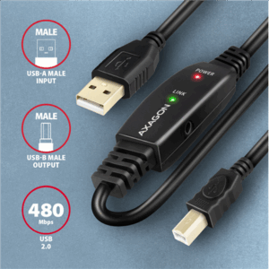 AXAGON ADR-220B active USB 2.0 connection cable, USB-A to USB-B - 20m - Image 3