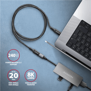 AXAGON BUCM32-CF15AB Extension Cable, USB-C to USB-C 3.2 Gen 2, 1.5m, 20 Gbps - Aluminium - Image 6
