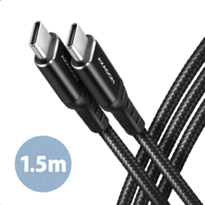 AXAGON BUCM-CM15AB USB-C to USB-C 2.0 Cable, 1.5m, PD 60W, 3A, braided - black - Image 3