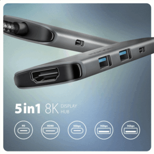 AXAGON HMC-5H USB-C 3.2 Gen 1 hub, 3x USB-A, 4K HDMI, PD 100W - sidabro spalvos - Image 4