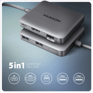 AXAGON HMC-5HL 2x USB-A, HDMI, LAN, USB 3.2 Gen 1 hub, PD 100W - pilkos spalvos - Image 4