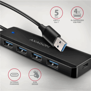 AXAGON HUE-C1A Superspeed USB-A Travel Hub, 4x USB 3.0 - 20cm, juodos spalvos - Image 4