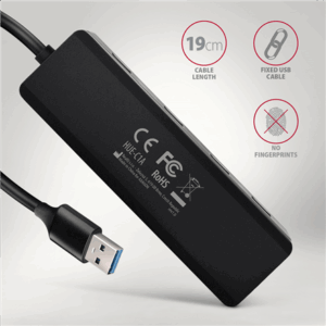 AXAGON HUE-C1A Superspeed USB-A Travel Hub, 4x USB 3.0 - 20cm, juodos spalvos - Image 7