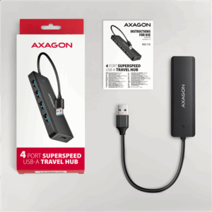 AXAGON HUE-C1A Superspeed USB-A Travel Hub, 4x USB 3.0 - 20cm, juodos spalvos - Image 8