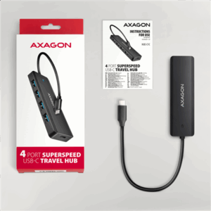 AXAGON HUE-C1C Superspeed USB-C Travel Hub, 4x USB 3.0 - 20cm, juodos spalvos - Image 8