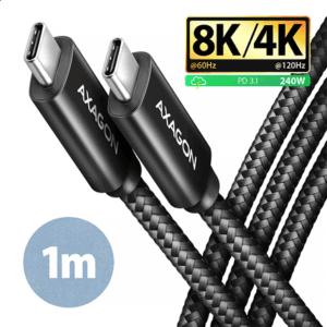 AXAGON BUCM4X-CM10AB USB-C to USB-C cable, USB4 Gen 3×2, 1 m, PD 240W, 8K HD, ALU, braided - juodos spalvos - Image 3