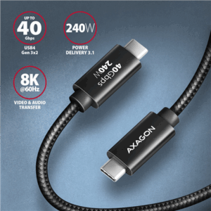 AXAGON BUCM4X-CM10AB USB-C to USB-C cable, USB4 Gen 3×2, 1 m, PD 240W, 8K HD, ALU, braided - juodos spalvos - Image 4