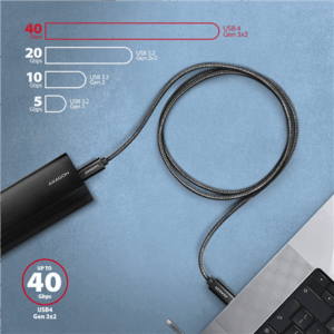 AXAGON BUCM4X-CM10AB USB-C to USB-C cable, USB4 Gen 3×2, 1 m, PD 240W, 8K HD, ALU, braided - juodos spalvos - Image 9