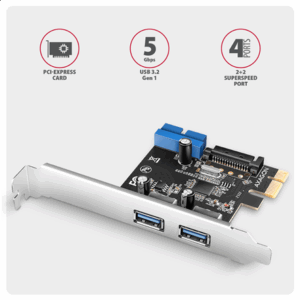 AXAGON PCEU-232RS expansion card, PCIe 4.0 x1, 4x USB 3.0, 2x internal - juodos spalvos - Image 4