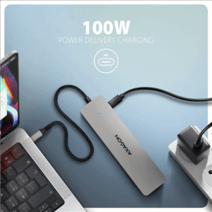 AXAGON HMC-7HX2 USB Hub, 2x USB-A, 1x USB-C, 2x HDMI 2.0, 1x RJ45, 100W PD – silver - Image 7