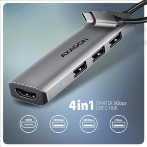 AXAGON HMC-H3A USB Hub, 3x USB-A, 1x HDMI 1.4b – silver - Image 4