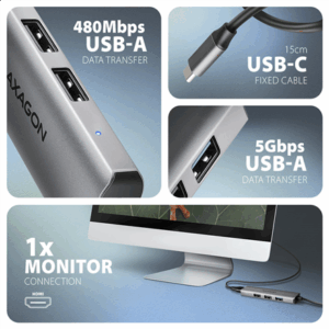 AXAGON HMC-H3A USB Hub, 3x USB-A, 1x HDMI 1.4b – silver - Image 6
