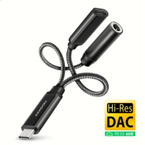 AXAGON ADA-HCPD USB-C to 3.5mm jack and USB-C, Hi-Res DAC, 384kHz/32bit, 60 W PD - black - Image 3
