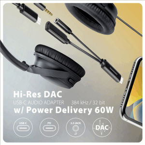 AXAGON ADA-HCPD USB-C to 3.5mm jack and USB-C, Hi-Res DAC, 384kHz/32bit, 60 W PD - black - Image 4