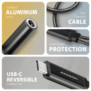 AXAGON ADA-HCPD USB-C to 3.5mm jack and USB-C, Hi-Res DAC, 384kHz/32bit, 60 W PD - black - Image 5