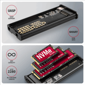Axagon EEM2-SD2 USB-C 10Gbps - M.2 NVMe & SATA SSD DISPLAY box - Image 7