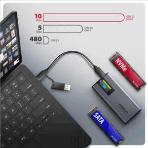 Axagon EEM2-SD2 USB-C 10Gbps - M.2 NVMe & SATA SSD DISPLAY box - Image 10