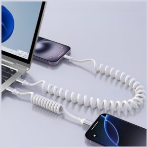 Kabelis 4smarts spiralinis USB-C į USB-C 100W baltos spalvos - Image 3