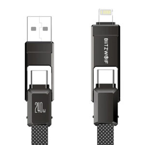 Blitzwolf BW-HDC7 4-in-1 USB+C+Lightning kabelis 240W 1.2m juodos spalvos