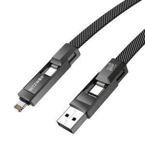 Blitzwolf BW-HDC7 4-in-1 USB+C+Lightning kabelis 240W 1.2m juodos spalvos - Image 3