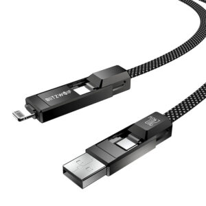 Blitzwolf BW-HDC7 4-in-1 USB+C+Lightning kabelis 240W 1.2m juodos spalvos - Image 4