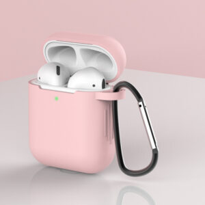 dėklas skirtas AirPods 2 / AirPods 1 silicone soft dėklas skirtas headphones + keychain carabiner pendant rožinės spalvos (case D) - Image 2
