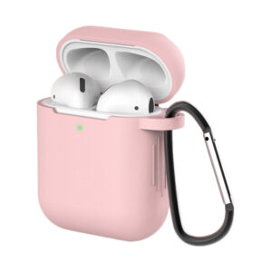 dėklas skirtas AirPods 2 / AirPods 1 silicone soft dėklas skirtas headphones + keychain carabiner pendant rožinės spalvos (case D)
