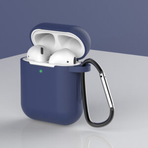 Dėklas skirtas AirPods 2 / AirPods 1 silicone soft dėklas skirtas headphones + keychain carabiner pendant mėlynos spalvos (case D) - Image 2