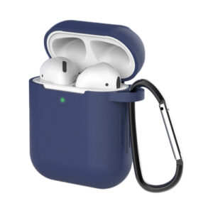 Dėklas skirtas AirPods 2 / AirPods 1 silicone soft dėklas skirtas headphones + keychain carabiner pendant mėlynos spalvos (case D)