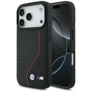 Dėklas BMW M Carbon Line & Logo MagSafe skirtas Apple iPhone 17 Pro raudonos spalvos - Image 1