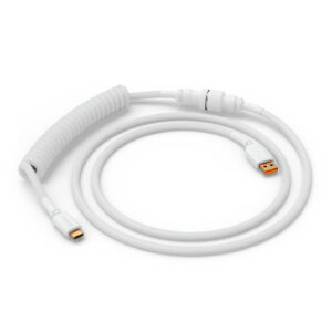 Glorious GMMK Coiled Cable susuktas klaviatūros laidas Ghost White, USB-C į USB-A - baltos spalvos
