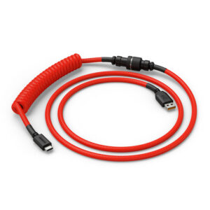 Glorious GMMK Coiled Cable susuktas klaviatūros laidas Crimson Red, USB-C į USB-A - raudonos ir juodos spalvos