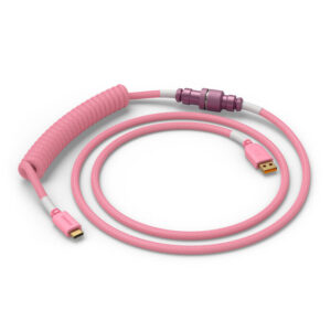 Glorious GMMK Coiled Cable susuktas klaviatūros laidas Pixel Pink, USB-C į USB-A - rožinės spalvos