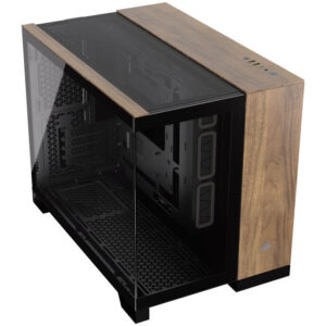 Corsair 2500X Micro-ATX kompiuterio korpusas, Tempered Glass - black / walnut wood