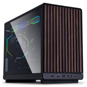 Lian Li DAN kompiuterio korpusass A3-mATX Wood Edition PC-kompiuterio korpusas, Tempered Glass, Micro-ATX - Walnuss, juodos spalvos