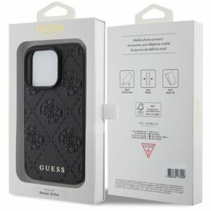 Guess GUHCP15XP4EPMK Apple iPhone 15 Pro Max 6.7" juodos spalvos hardcase Leather 4G Stamped - Image 8