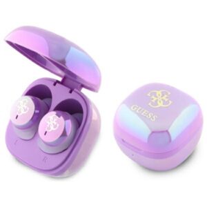 Guess Bluetooth ausinės GUTWSJ144ESU TWS + docking station purple Iridescent 4G Printed Logo